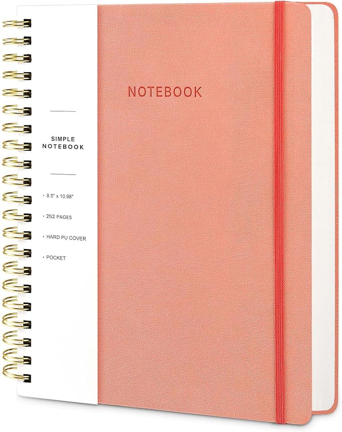 Spiral Notebook - 8.5 x 10.98 Inch Large Hard Cover Notebook with Elastic Band & Pocket, 252 Pages, Lay Flat Wirebound Journal for Work, School, Planning & Note Taking Pink