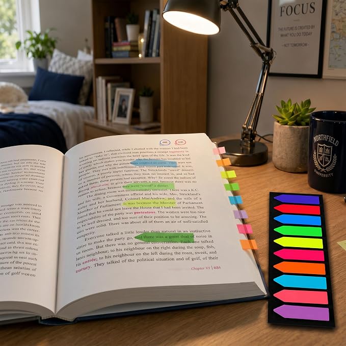 Ericter Arrow Sticky Tabs 1200 PCS Neon Colors, Book Annotation Tabs Writable, Bright Sticky Flags Page Markers, Translucent Sticky Notes for Books, Study Office Supplies, Sticky Bookmarks