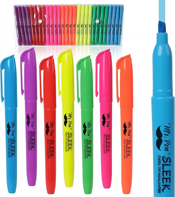 Mr. Pen- Highlighters Assorted Colors, 28 Pack, Chisel Tip | 7 Bright Fluorescent Colors, Quick Dry, Odorless & Non-Toxic Ink