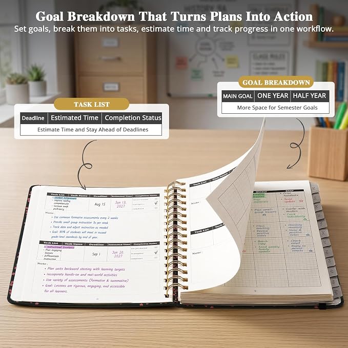 JoyCat Academic Planner 2026-2027, A5 Weekly & Monthly, Midnight Garden | July 2026-June 2027 A5 planner combines weekly and monthly layouts, tabs, grid notes and sticker sheets.