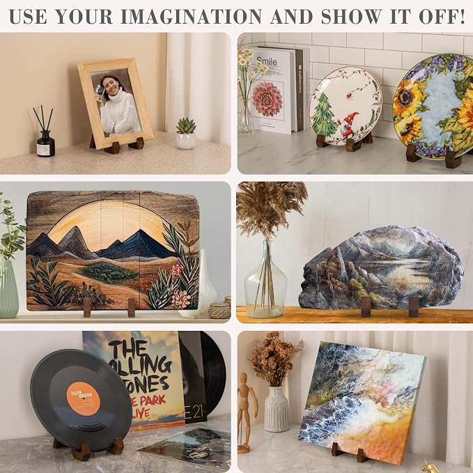 ANBOXIT Plate Display Stand, 3 Pack 8 Inch Plate Holder for Displaying, Decorative Picture Frame Dish Photo Plaque Platter Wood Stand | Decorative Plate Stand for Picture Frame Dish Photo Plaque Platter Wood Stand