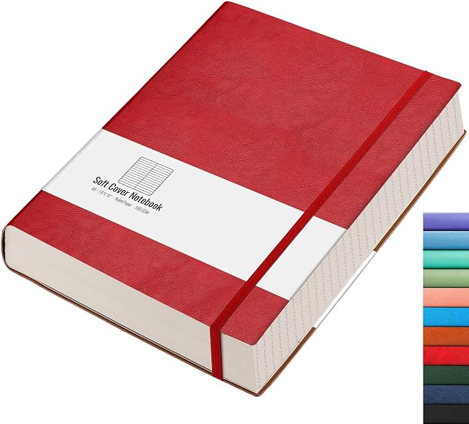AHGXG Lined Journal Notebook, 320 Numbered Pages, B5 (7.6'' X 10'') | College Ruled Leather Journal for Women, 100gsm Thick College Ruled Paper, Softcover Journal for Writing Work School (Red)