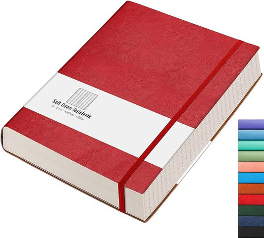 AHGXG Lined Journal Notebook, 320 Numbered Pages, B5 (7.6'' X 10'') | College Ruled Leather Journal for Women, 100gsm Thick College Ruled Paper, Softcover Journal for Writing Work School (Red)