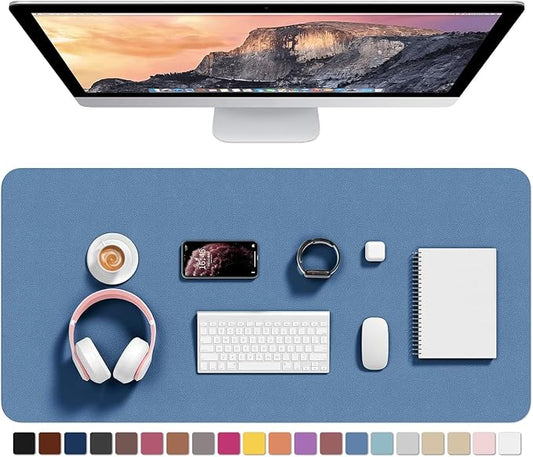 Hsurbtra Desk Pad, 35.5" x 17" PU Leather Desk Mat, XXL Extended Mouse Pad, Waterproof Desktop Blotter Protector, Non-Slip Ultra Thin Large Laptop Keyboard Writing Mat for Office Home, Dark Blue