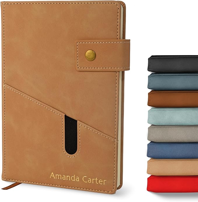 Promot Personalized Notebook - A5 Lined Leather PU Journal Notebook (Tan) | Premium Leather-Look Cover, Smooth Lined Writing Pages, Durable Everyday Design, Elegant Professional Appearance