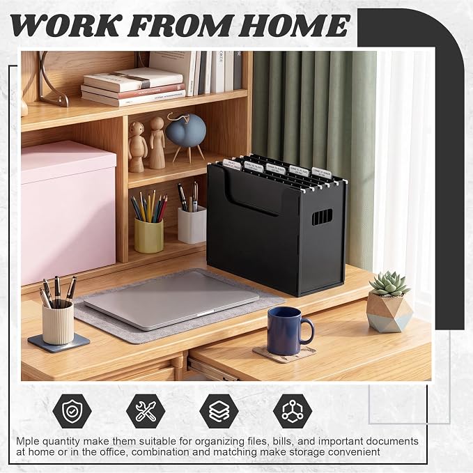 Qeeenar 1 Pcs Desktop Hanging File Organizer Box with 5 Pcs Black Hanging File Folders Letter Size Folder Storage Portable Storage Cabinets Document Holder for Office Supplies Home