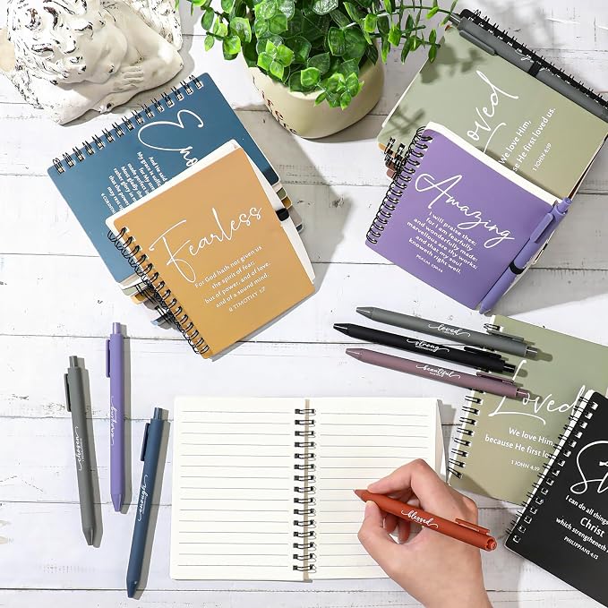 Kosiz 24 Sets Christian Gifts Bulk Christian Notebooks with Pens Inspirational Prayer Journals Bulk A6 Spiral Small Notepads for Women Men Church Members Bible Study Groups (Fresh Color)