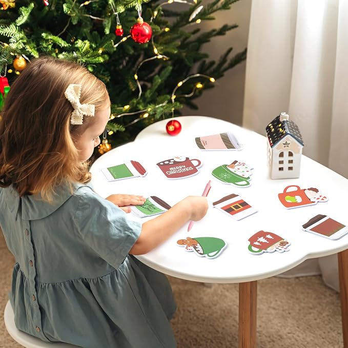Xqumoi 30 Pack Christmas Coffee Cup Sticky Notes - Xmas Tree Stocking Self Sticky Notepads Self-Adhesive Writing Memo Pads for Latte Lover Gift Office School Supplies Party Favors Goodies Bag Fillers