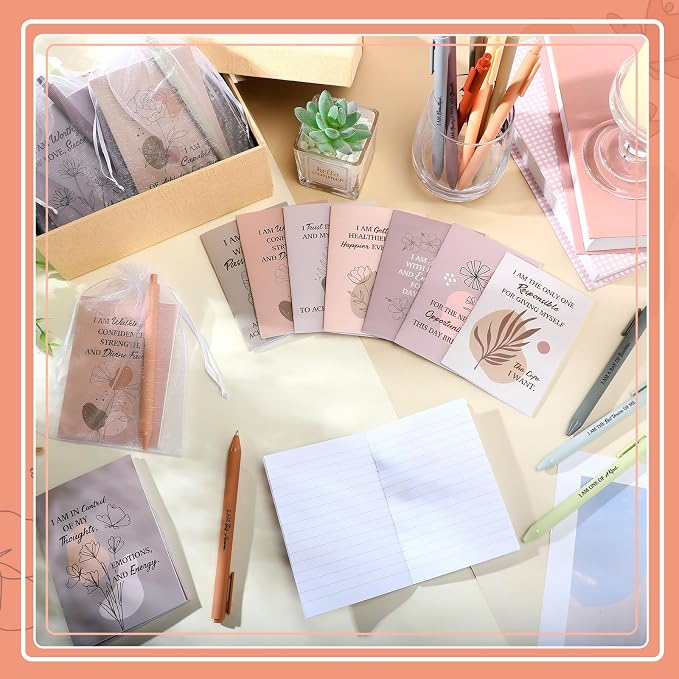 Mooliwe 96 Pcs Positive Affirmation Gift Set Gratitude Notebooks with Pens Small Bags Motivational Encouragement Notepads Daily Affirmations Journal for Women Stress Relief Self Care (Elegant)