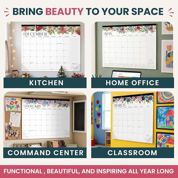 bloom daily planners Desk Calendar 2026-2027 - Academic Year Large Wall Calendar (July 2026 - July 2027) - 21” x 16” Desktop & Hanging Monthly Planner with Stickers for Home or Office - Seasonal Florals