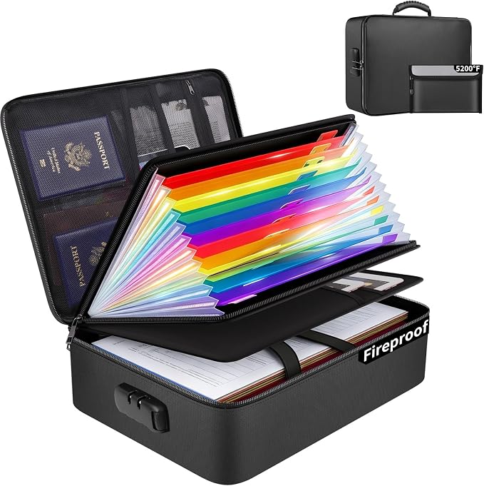 Tamfile Fireproof Document Box with Lock, Heat Insulated Safe Money Bag | Water-Resistant,8 Layers File Organizer,Home Travel Portable Safe Storage for Important Documents,Cash,Passports(Soft)