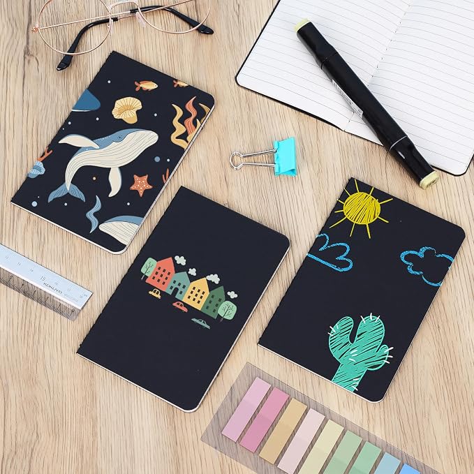 LABUK 12pcs Pocket Notebook 3.5 x 5.5in, Lined Small Notebooks, Black Softcover Memo Notepad for Men Women, 30 Sheets, 60 Pages