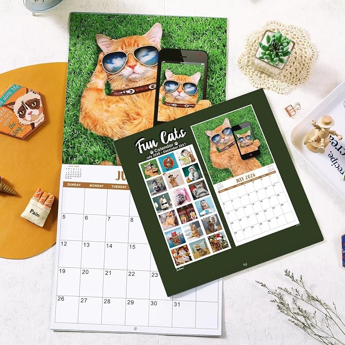 Calendar 2026-2027 - Wall Calendar 2026-2027, JUL 2026 - DEC 2027, Funny Cats Calendar 26-27, Wall Calendar 18 Month, Funny Cat Memes Pics, 12'' x 24'' (Open), Unruled Block, Hanging Hole, Holidays