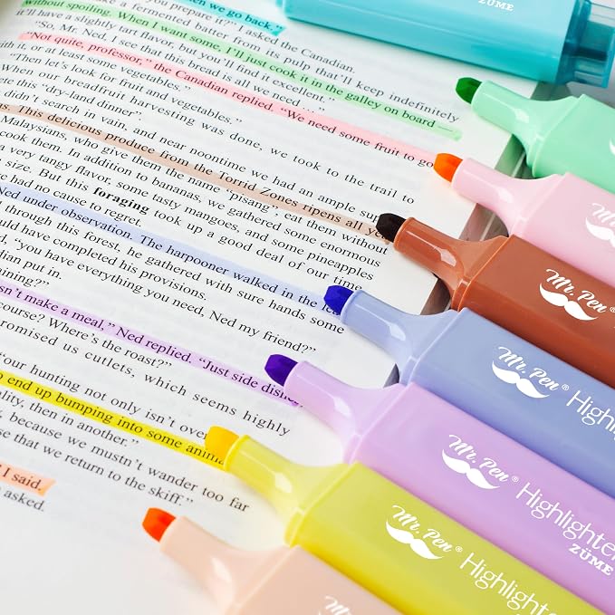 Mr. Pen- Pastel Highlighters, 8 Pack, Highlighters with Firm Chisel Tip | Quick Dry & Non-Toxic, No Bleed on Standard Paper, Ideal for Highlighting, Underlining, Journaling & Coloring