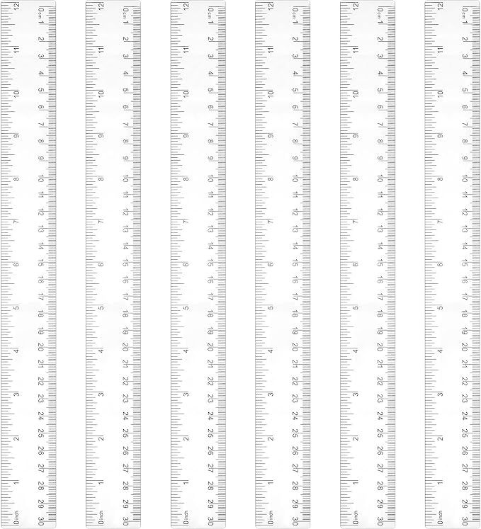 Zonon 6 Pcs 12 Inch Ruler Bulk Plastic Flexible Straight Metric Rulers with Centimeters and Inches Drafting Measuring Tool for Classroom School Students Education (Clear)