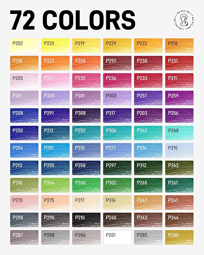 JusArt 72 Oil-Based Colored Pencils – Soft Core, Durable, Vibrant | Ultra-Smooth Oil Pastel Pencils for Adult Coloring, Portrait, Sketching, Landscape. Professional Drawing Pencils for Artists