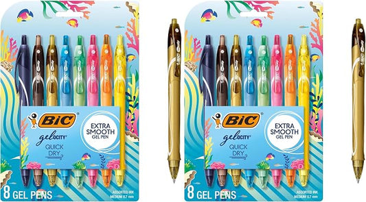 BIC Gelocity Quick Dry Ocean Themed Gel Pens, Medium Point (0.7mm), 8-Count -Pen Set, Colored Gel Pens for Note Taking and Journaling, (Pack of 2)