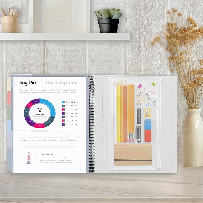 H4D 12 Pocket Poly Project Organizer, Multi Pocket Folder, Pastel Colors | 12 Pocket, Spiral, Multi-Subject, Folder Notebook, Letter Size