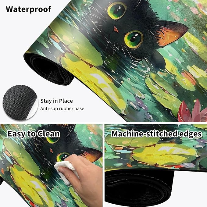 Heated Desk Pad Mouse Pad,Heated Desk Mat,with 3 Heating Levels & 3 Hours Auto Shut-Off,Leather 23.6"*14.2" Gaming Mouse Laptop Mat,Foot Warmer,Cartoon Lotus Cat