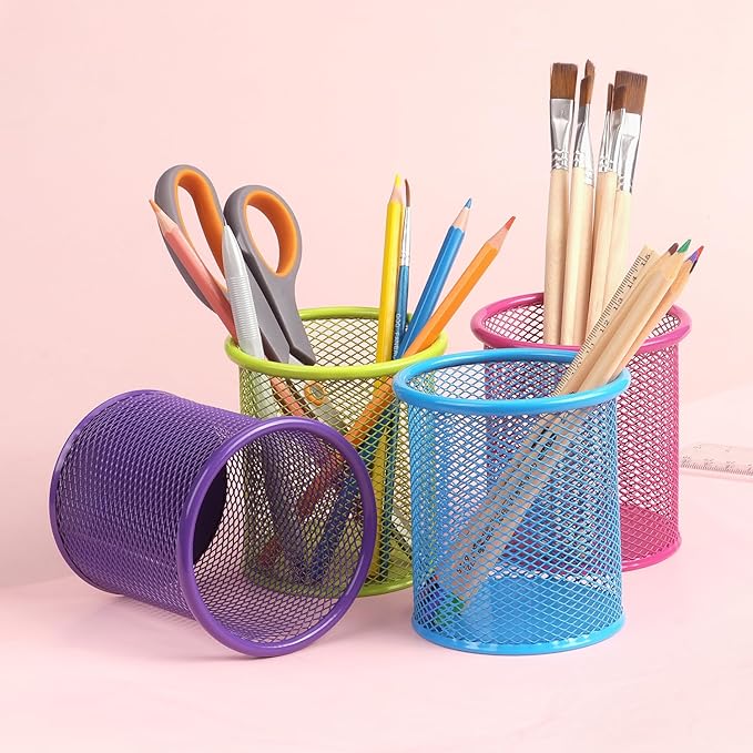 Tamaki Pen Holder Cup for Desk, Wire Mesh Pencil Cup Holder, Blue | Pen Cup for Desk Office Pen Organizer