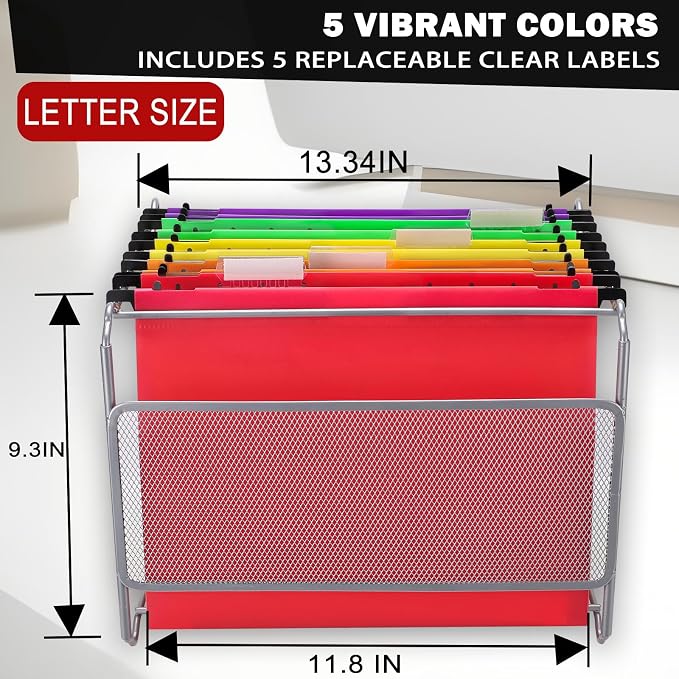 Navona 5 Pack Plastic Hanging File Folders, Letter Size | Heavy Duty 2" Expanding Pockets with Clear Tabs, Reusable File Organizer for Home, Office & Filing Cabinets, 5 Colors