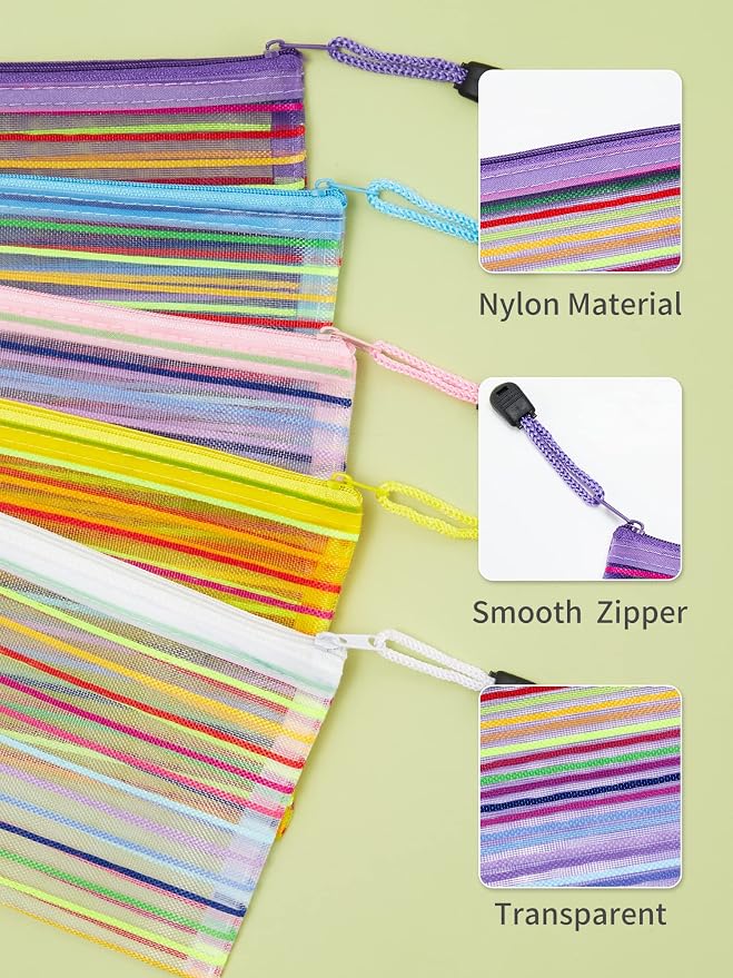 JARLINK Zipper Mesh Pouch, 40 Pcs multi-use Pencil Pouches in 10 Colors | Multipurpose Pencil Pouch Bulk for School, Office Supplies, Cosmetics, Makeup&Travel Accessories, Mixed Color
