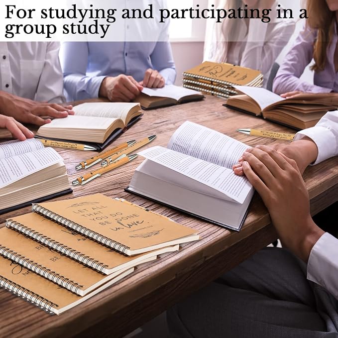 Kosiz 20 Pcs/ 10 Set Christian Gift Bulk A5 Spiral Notebook 5.5"x8.3" Christian Prayer Journal Bible Ballpoint Pen Religious Gift for Women Sunday School Church Member Back to School Gifts (Brown)