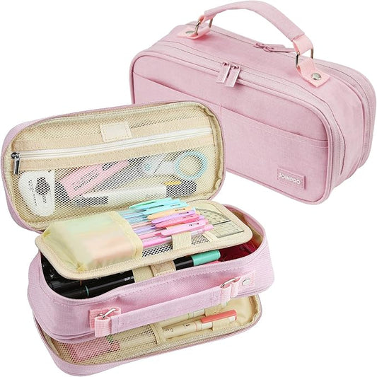 JOINPRO Large Capacity Pencil Case, 4 Compartment Pen Pouch Organizer with Double Zipper, Storage Bag for School, Office, Teen Girl Boy Men Women