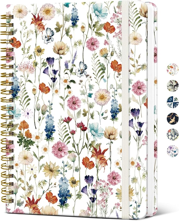 Taja Spiral Journal Notebook for Women, Pretty Hardcover Lined Notebook for Work & Note Taking, Aesthetic Cute Journal for Writing, 140 Pages, 5.8"x8.3", Floral