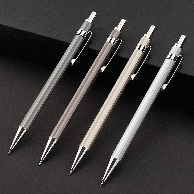 4PCS Metal Mechanical Pencil Set, 0.7mm Medium Point Pack with Storage Case | 480 Leads, 3 Erasers+9 Refills, For School Writing, Sketching, Art Drawing & Professional Drafting