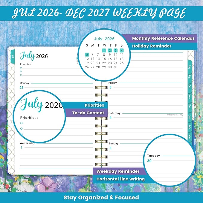 2026-2027 Planner - Weekly and Monthly Academic Planner 2026-2027, JUL. 2026 - JUN. 2027, 6.4" x 8.5", 26-27 Academic Planners with Monthly Tabs, Sturdy Cover, Premium Paper, Back Pocket, Strong Twin-wire Binding