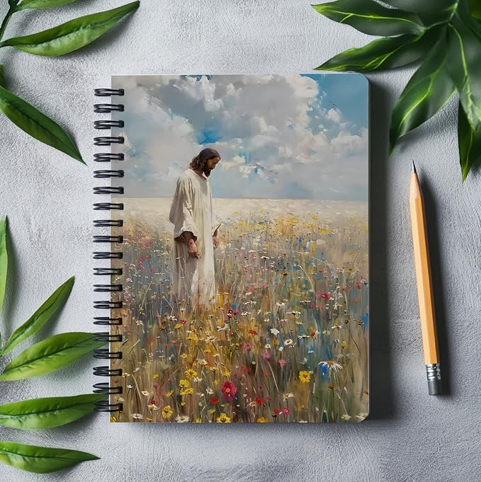 Wildflower Christian Jesus Spiral Notebook, Religious Jesus Journal, Prayer Journal for Woman, Christian Gifts for Women, Bible Journaling Notebooks for Note Taking, 5.5x8.3 Inch