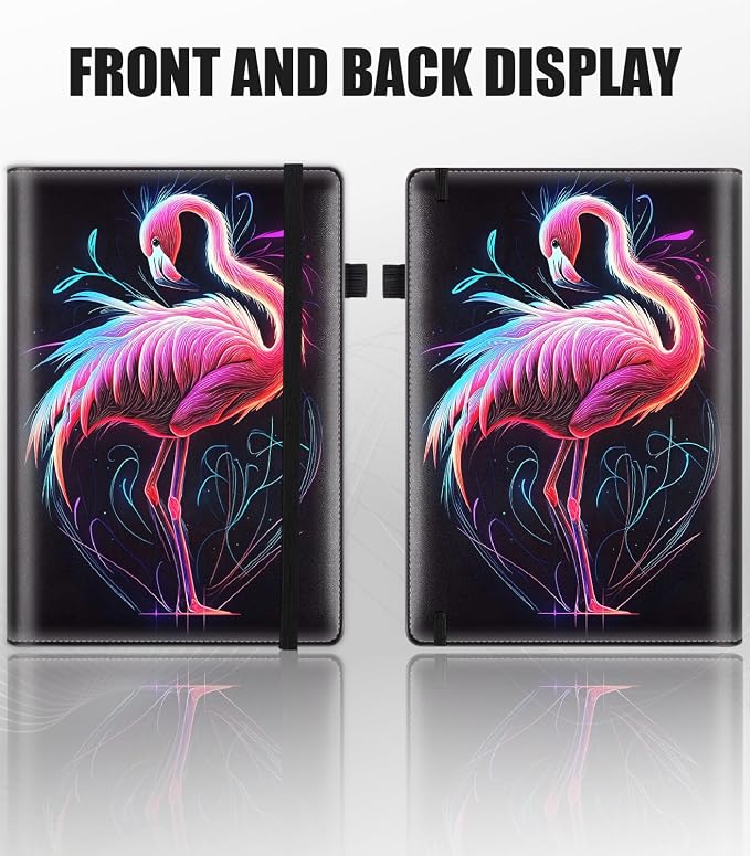 Hardcover Executive Notebooks, A5 PU Leather Lined Journal Notebook, 200 Pages Thick Paper Subject Notebooks for School,Work,Home Writing Business Notebook, Diary Book ，Pink Flamingo