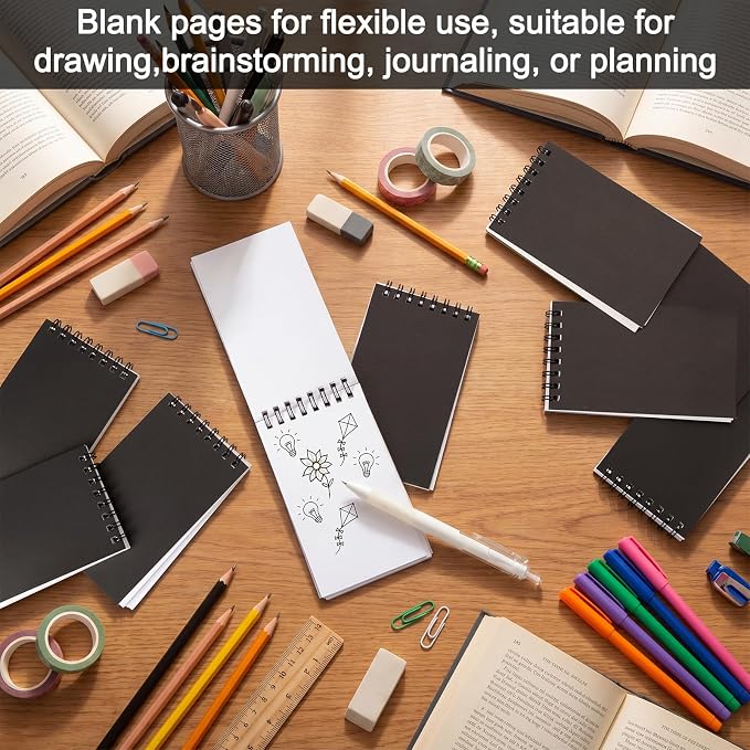 Watersay 100 Pack Small Spiral Notebook Bulk, 3x5 Pocket Notepads,Black | Memo Pads, Mini Blank Sketchbook, for School Office Grocery Shopping Lists, Back to School Gift, Students Rewards, 50 Sheets