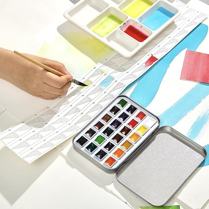 MEEDEN Professional Watercolor Paint Set: 24 Colors Semi-Moist Watercolor Set - High Saturation Art Supplies for Painting Adults Artists Pros
