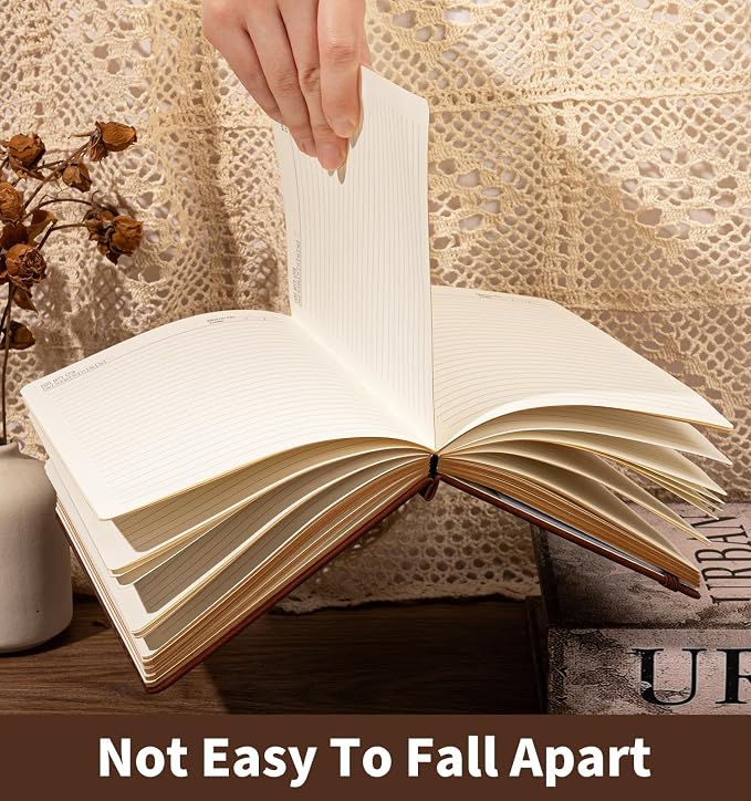 ALKALO Lined Journal Notebook for Women Men, A5 Hardcover Leather Journals for Writing, 320 Pages Thick Paper, Daily Journal Notebook for Work, School, Note Taking, Business, Travel, College Ruled
