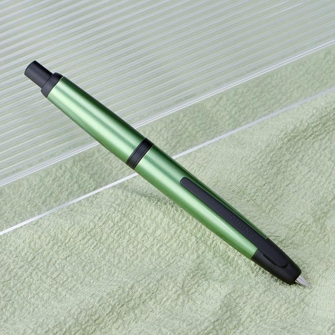 Jinhao 10 Press Fountain Pen with Box, Sea Pine Green Retractable Fine Nib with Ink Converter Set (Black Clip)
