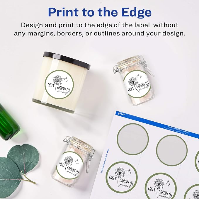 Avery Printable Round Labels with Sure Feed Technology, 2" Diameter, Matte White, Laser & Inkjet Compatible, 300 Blank Labels Total, Great for Branding, Packaging, Events, and More (22877)