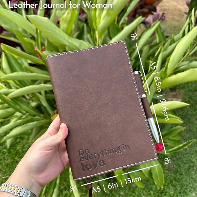 SETTINI® Refillable Vegan Leather Journal with Pen, Do Everything Brown | refillable insert system, luxury pen, 192 pages, vegan leather, A5, lined refill, faith gift