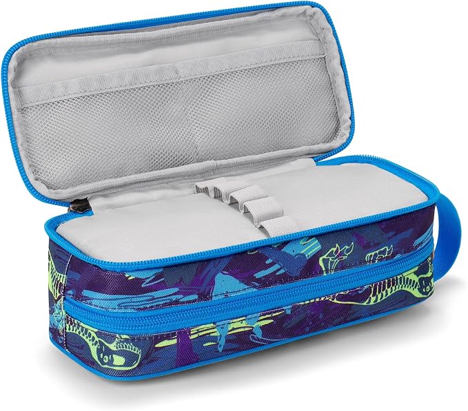 Choco Mocha Boys Pencil Case for Kids, Soft Large Zipper Pencil Pouch for Boys with 2 Compartments Boy Pencil Case for School Dinosaur Pencil Bag, Navy Blue
