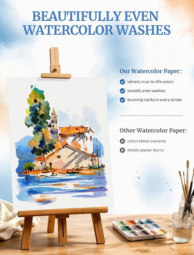 30 Sheets Watercolor Paper 8.5 x 11, Cold Press Watercolor Paper Bulk, 110 LB/230 GSM Water Color Paper Pad 8.5 x 11, Watercolor Supplies for Kids Adults, Paint Paper for Sketching, Acrylic, Gouache