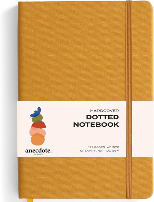 ANECDOTE. Dotted Journal Notebook, 192 Pages, A5 size: 8.3" x 5.4", Thick 100 GSM Paper, Dotted, Hardcover. Journal for Women and Men, Perfect Notebook for School, Work and Travel (Mustard)