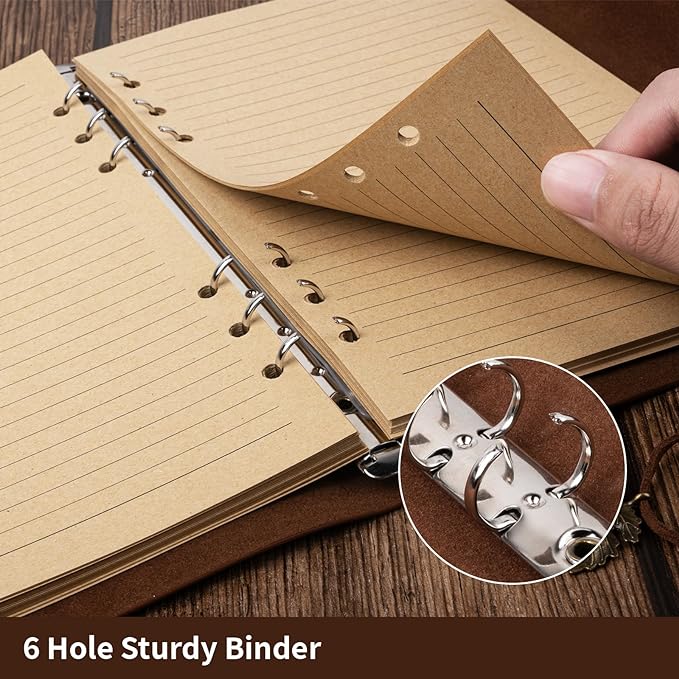 Billtigif Leather Journal Notebook, Refillable Travelers Notebook with Transparent Bag, 160 Pages, 5.1" x 7.2" Vintage Journal, Graduation Gifts for Women and Men (Brown, A6)