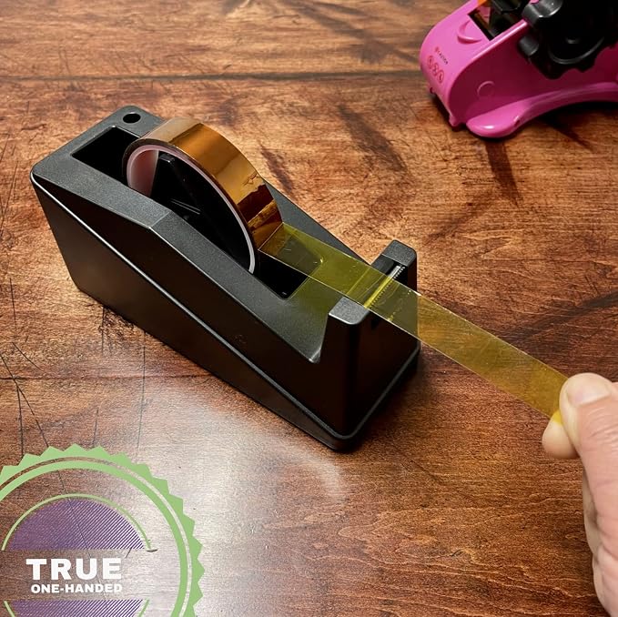 Echomerx Desk Tape Dispenser, One-Handed, Weighted Non-Slip, 1" & 3" Cores | For Masking, Painters, Heat, Sublimation, Kapton, Craft, Gift Wrapping & Scotch Tapes up to 1.1" Wide, Large & Heavy Duty