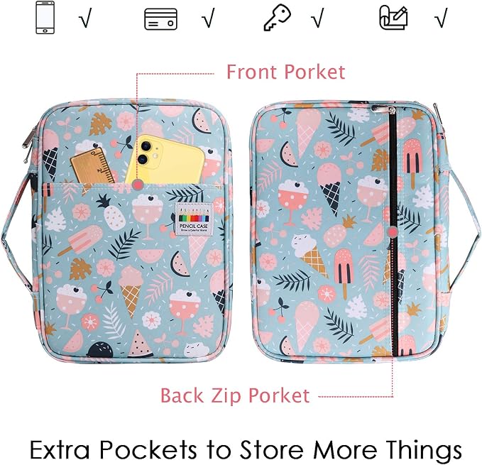 JAKAGO 220 Slots Colored Pencil Case Large Capacity Pen Holder for Artist Painter Zipper Organizer Bag for Marker Highlighter Storage Case for Office Sketch Travel Supplies (Ice Cream)