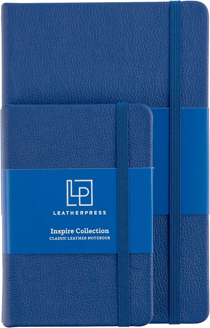 Leather Pocket Notebook, Writing Journal, Full-Grain Leather, Narrow Ruled Paper, Notebooks for Work & School, Pacific Blue (5.7" x 3.8”)