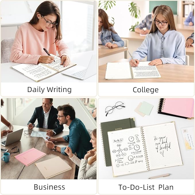 A4 Large Spiral Notebook Journal, (8.5×11'' )100 Pages 50 Sheets Linen Hardcover College Ruled Journaling For Work & Note Taking Thick Spiral Journal For Writing Daily Journal For Women & Men- Green