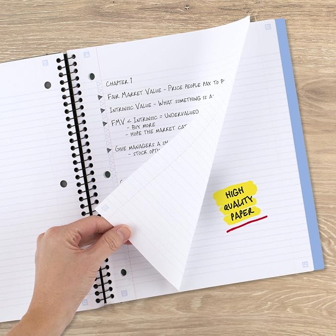 Five Star Advance Spiral Notebook + Study App, 1 Subject, College Ruled Paper, 8-1/2" x 11", 100 Sheets, Spiral Guard, Movable Tabbed Dividers, Pacific Blue (820012D-ECM)