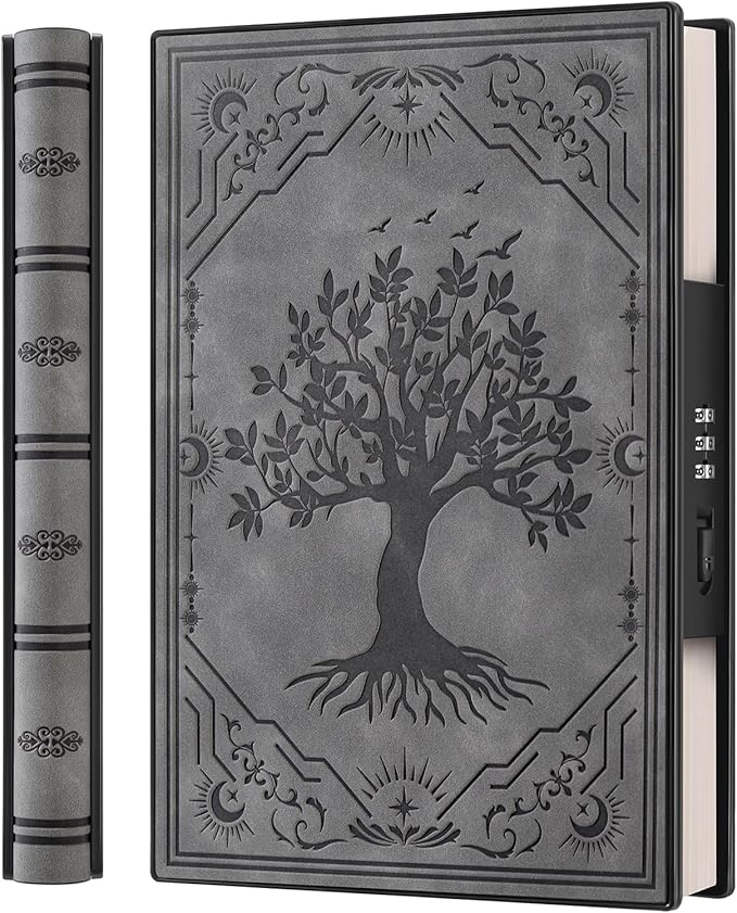 ZXHQ Diary with Lock, Hardcover(14.8 cm x 21 cm) Leather Lock Journal, Built-in Lock, 180° Lay Flat, Tree of Life Embossed Cover, 100 Gsm Thick Paper