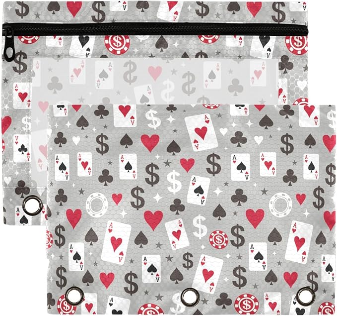 Play Chess White Black Binder Pouches 3 Ring for Boys Girls School Office College Supplies Chessboard Queen Knight Pencil Pouches Case Bag with Clear Window and Zipper 2 Pack